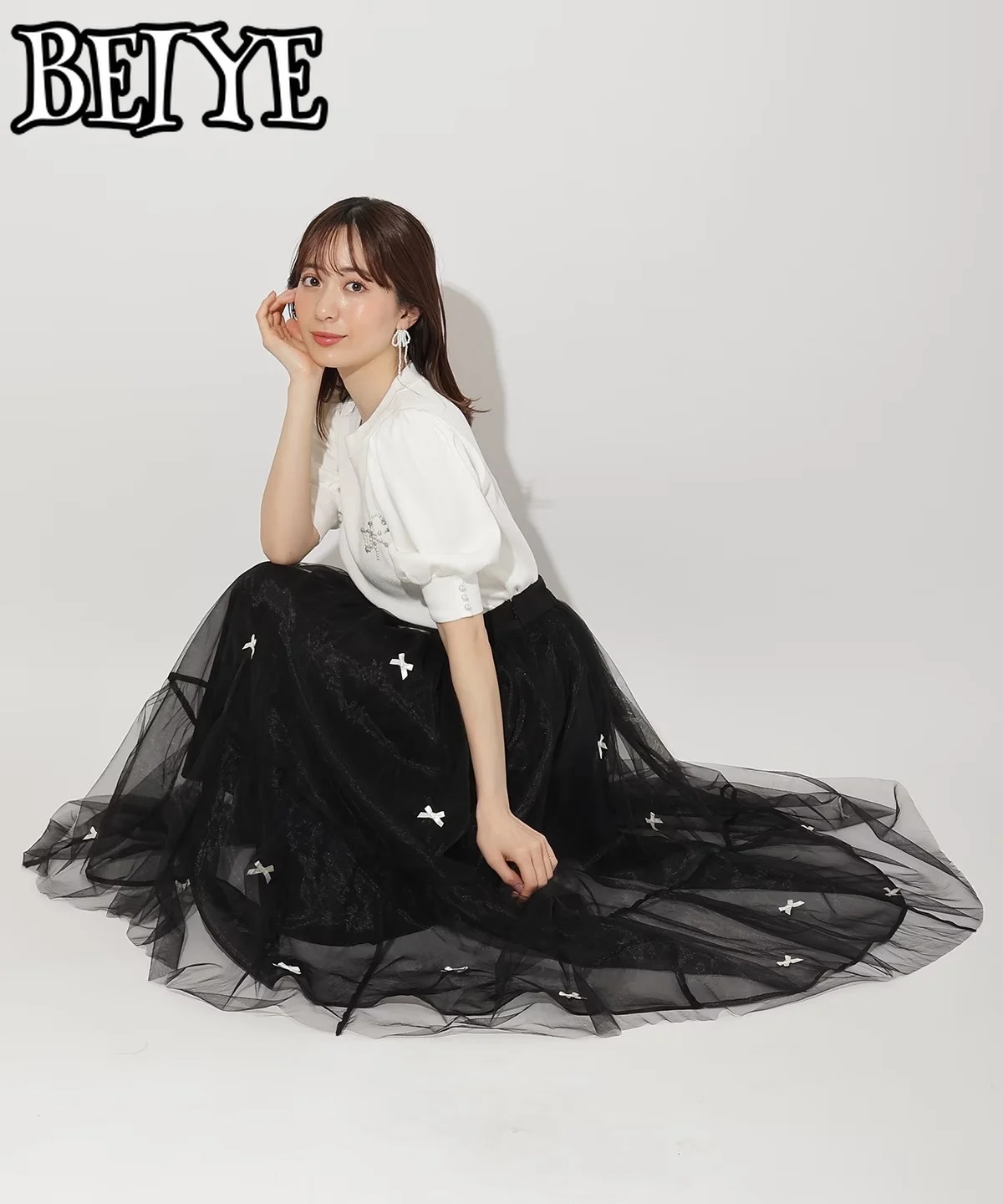 일본 니치 디자인 리본 메쉬 얀 사이드 지퍼 스커트 봄 가을 신상 스윗 큐트 걸즈 하이웨이스트 다용도 롱 스커트