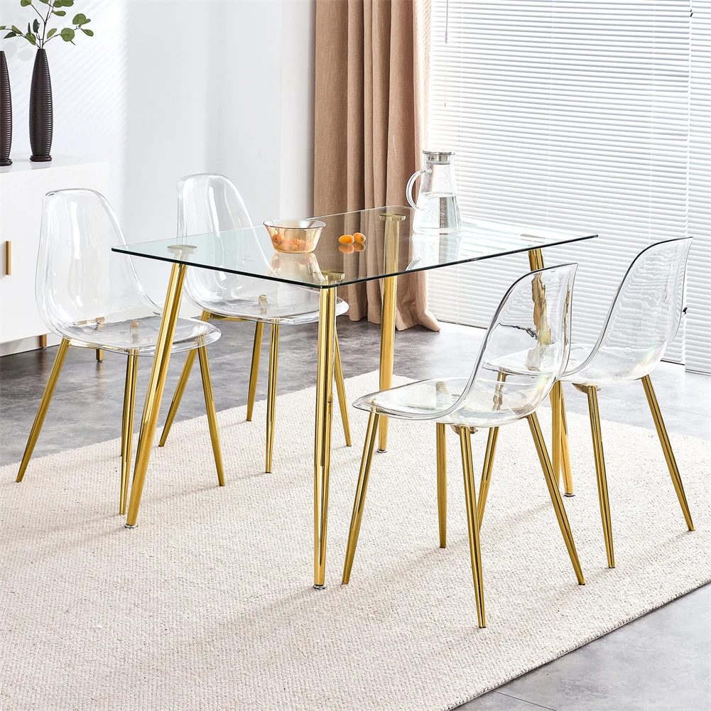 US Dining Chairs Set Of 6 Modern Simple Transparent Armless Seat With Back & Metal Legs For Kitchen Dining Room Home Office