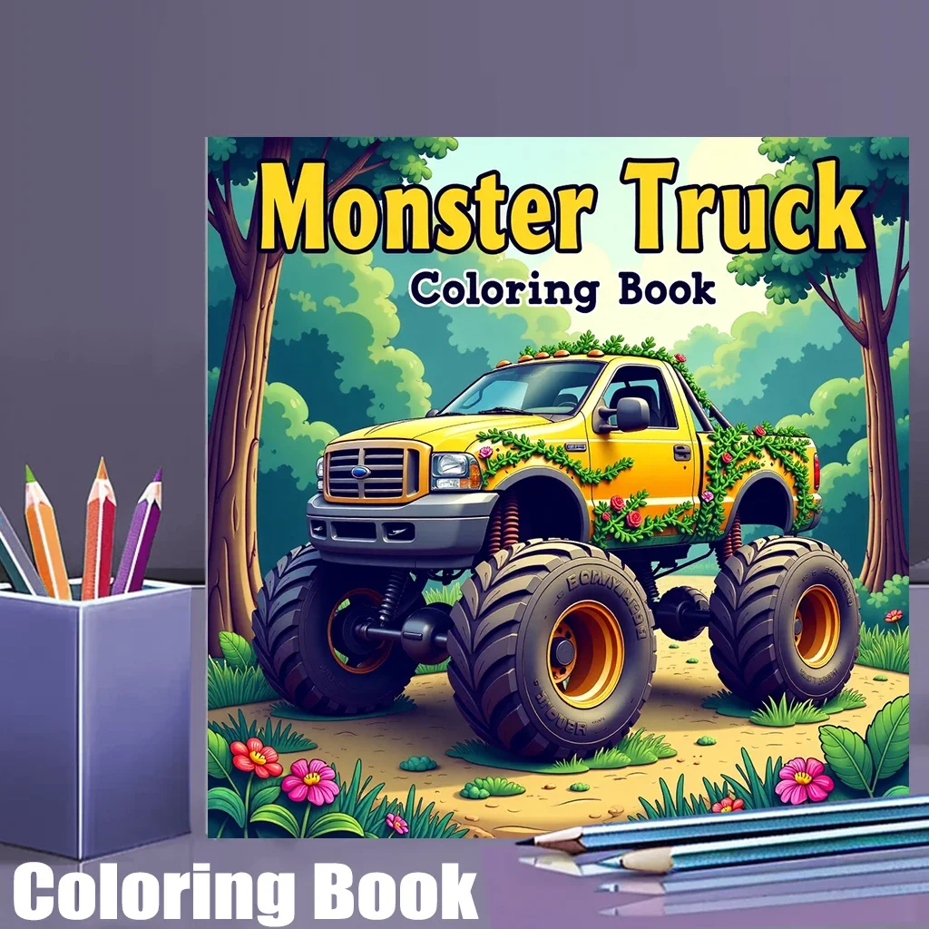 28 Pages Monsters Trucks Coloring Book for Adult | Colouring Book for Stress Relief, Birthday Day Gift, Back to School Supplies