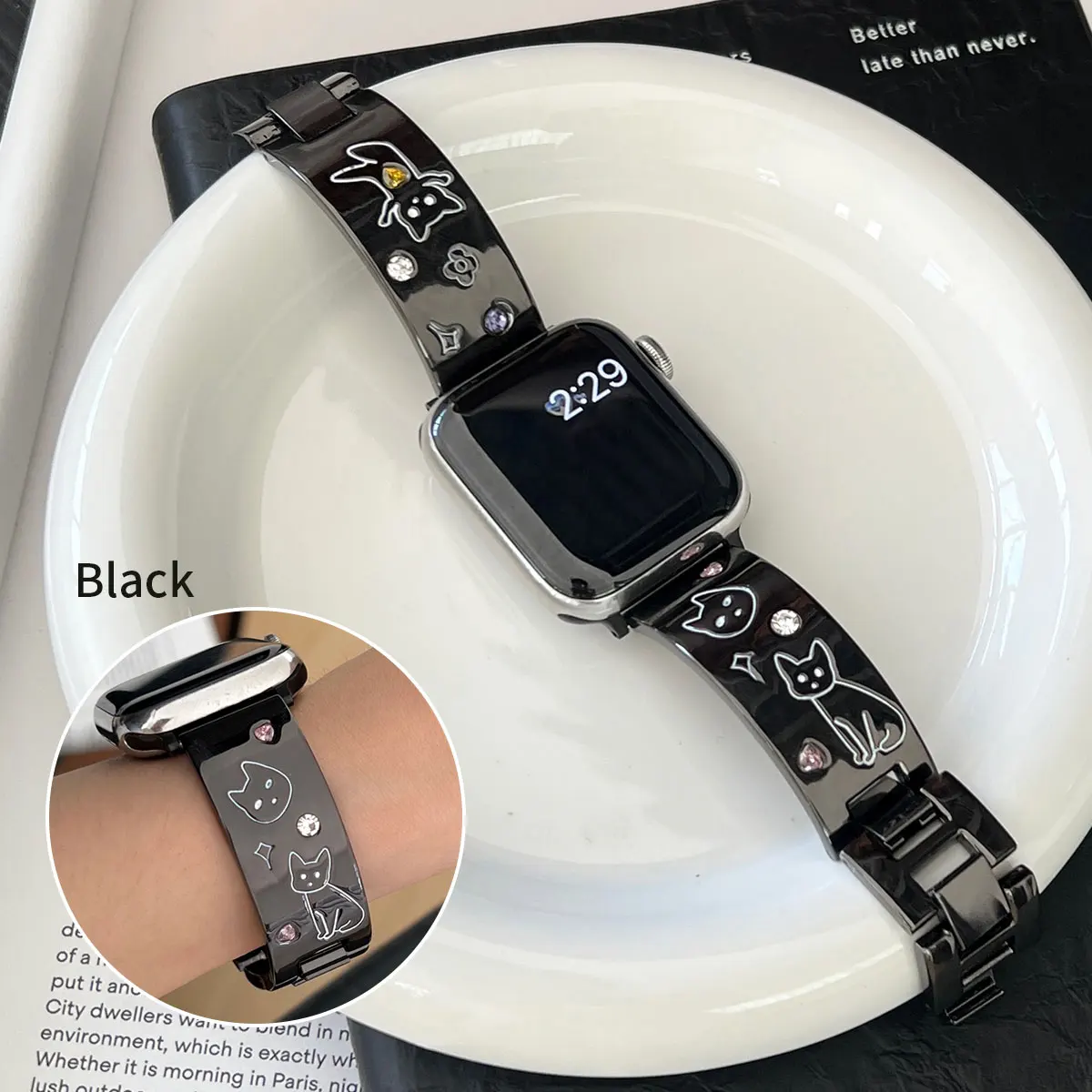 Apple Watch için çok renkli kavisli metal kayış 49mm-38mm kayış iwatch 9876-2 SE için Hayvan Graffiti kayış