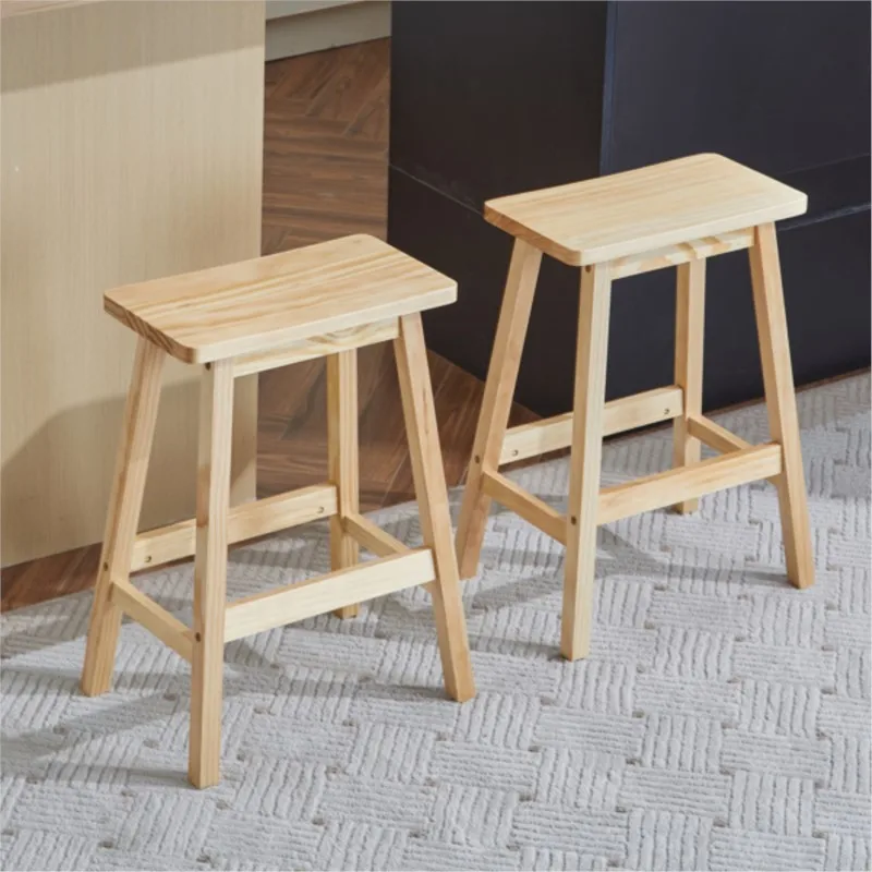 ZK30 2pcs Pine Wood Saddle Seat Bar Stool Burlywood Scandinavian Retro Style Simple Dining Room Study Balcony Leisure