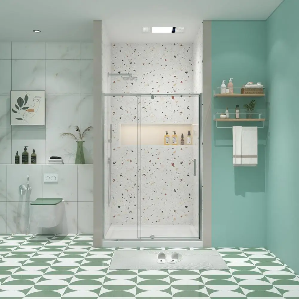 

Pivot Swing Shower Door 50-54" W x 71" H with 1/4" Tempered Glass Reversible Installation Magnetic Seal Chrome Finish