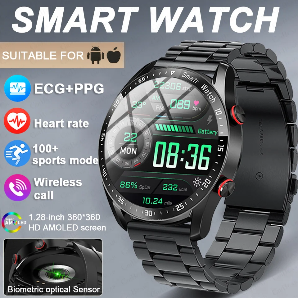 

2026 New Upgraded Business Smartwatch Men ECG+PPG Bluetooth Call 360*360 Sports Bracelet Heart Rate Waterproof Smart Watch Man