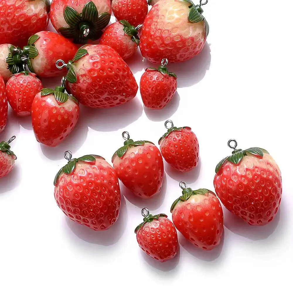 5pcs/lot Cute 3D Strawberry Acrylic Charms Resin Fruits Pendant for DIY Jewelry Making Keychain Necklace Earrings Accessories