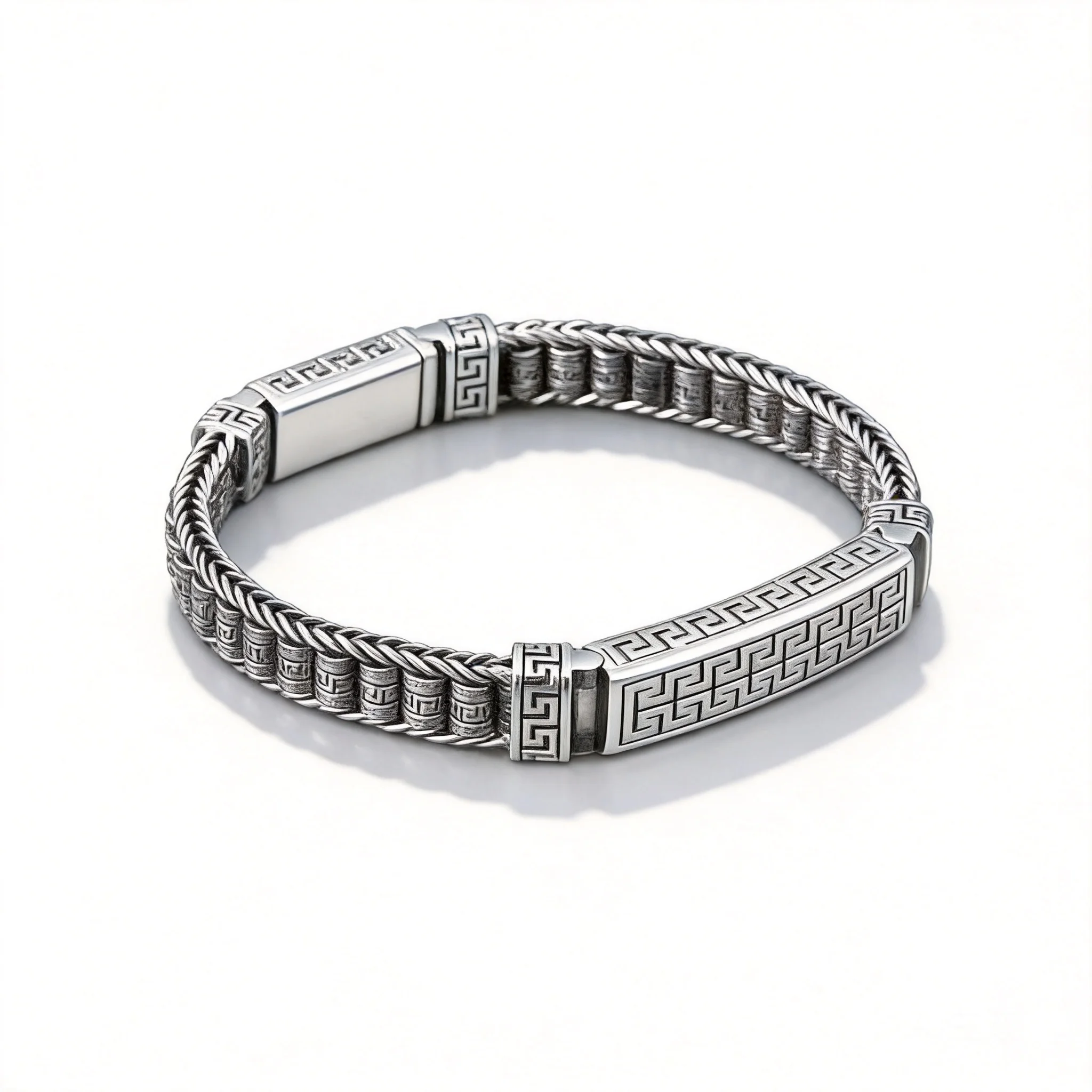 Chinese Style Retro Lucky Swastika Meander Pattern Woven Bracelet For Men Good Fortune Blessing Prayer Wheel Bangle Adjustable