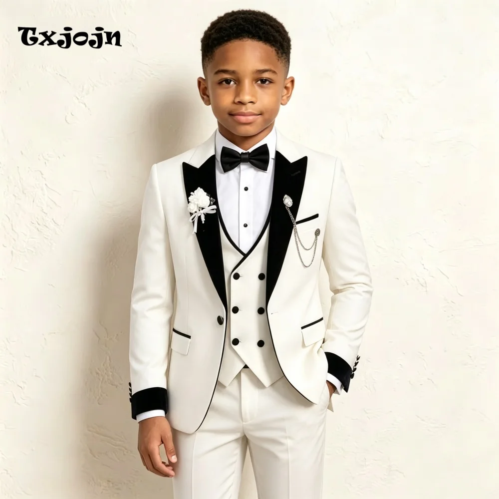 Formal Suit Set for Boys Trend Homecoming Tuxedo Wedding 3 Piece Jacket Pants Vest Kids Blazer Set Slim Fit Tailored Outfit
