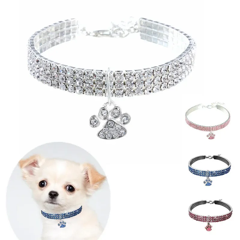 Pet Collar Diamond-studded Mixed-color Cat and Dog Necklace Jewelry Footprints Cat Claw Accessories