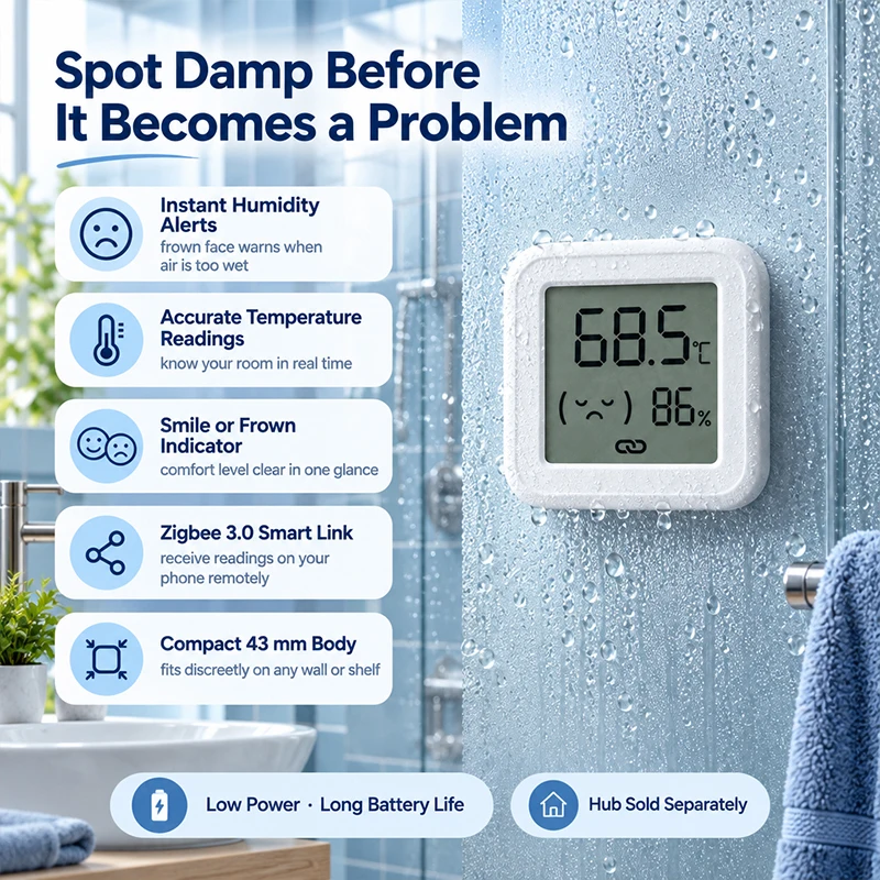 Zigbee3.0 Temperature Humidity Detector Smart Scene Automation Comfort Level Reminder APP Remote Monitor Alexa Google Supported