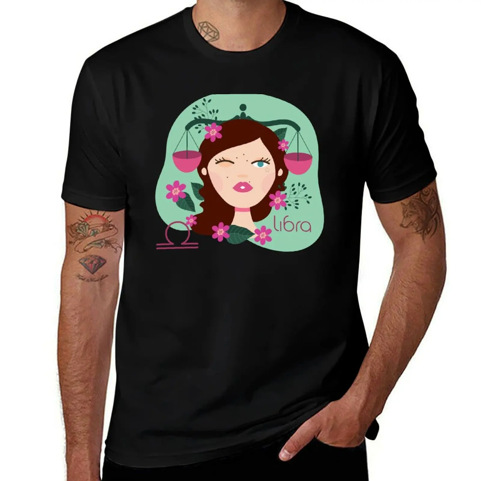 Libra Girl Zodiac Sign T-Shirt Basic Crew Neck Short Sleeve Top T-Shirt
