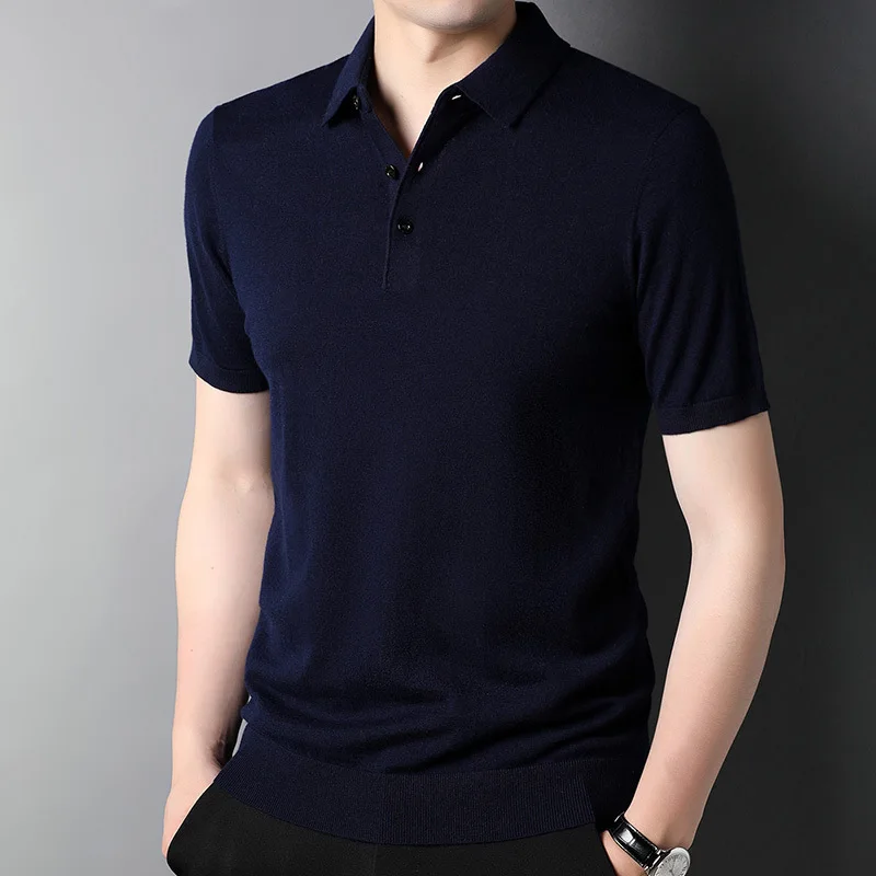 

% Wool Men'S Crew Neck Wool Thin Short Sleeve-Shirt Youth Fashion Solid Color Pullover Wool Sweater 3505