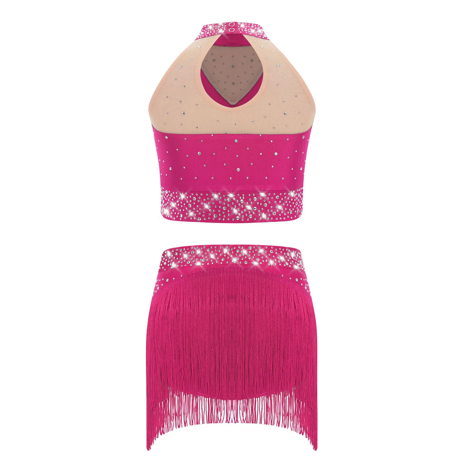 Girls Latin Jazz Dance Outfit Sparkly Sequins Tank Tops Dance Vest with Dance Bottoms Set Stage Performance Dancewear