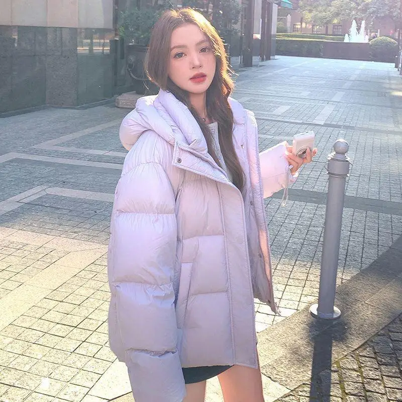

Женская стеганая куртка на осень и зиму, корейский дизайн, свободное однотонное хлопковое пальто с капюшоном для женщин, повседневное модное плотное теплое пальто