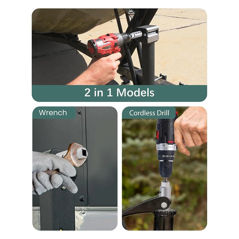 Home Tool Heavy Duty Trailer Jack Drill Adapter with Cordless Drill, 1/2 to 1 Socket Adapter Fits Any 1