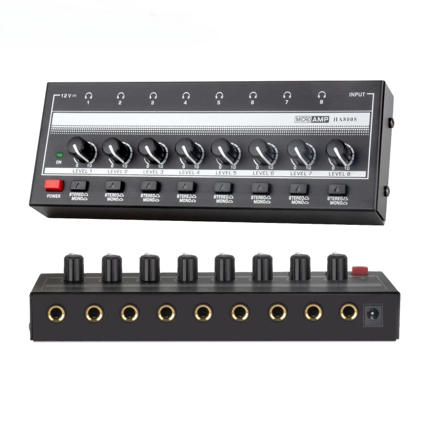 

HA800S Metal Professional Monitor Splitter Mini Stereo Audio 8 Channel Headphone Amplifier with Stereo/Mono Switch