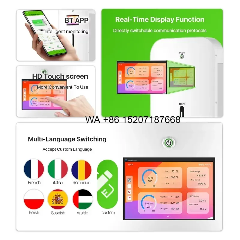 Wmwmnu for Basen Touch Screen Solar Battery 51.2V 314Ah 320Ah 15KWH 16KWH LiFePO4 Lithium Battery Home Energy Storage Battery