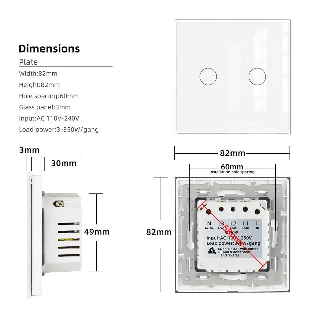 VISWE french wall socket and touch switch White 82mm*82mm Full mirror crystal glass panel wall outlet