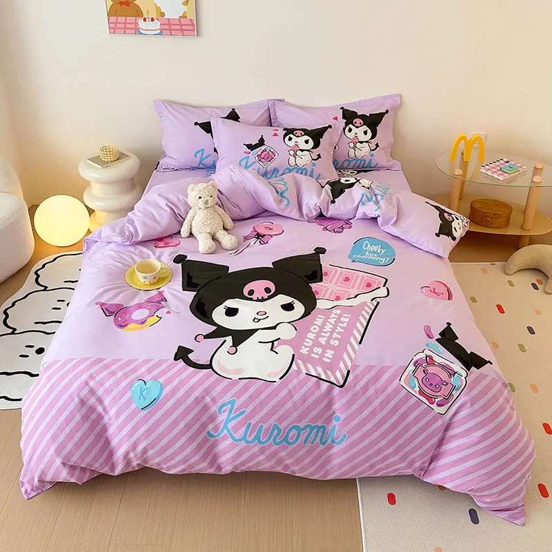 Hello Kitty My Melody Anime Kawaii Sanrio Warm Milk Fleece Bed Sheet Quilt Cover 3 4 Piece Set Cute Kuromi Bed Decoration Gifts