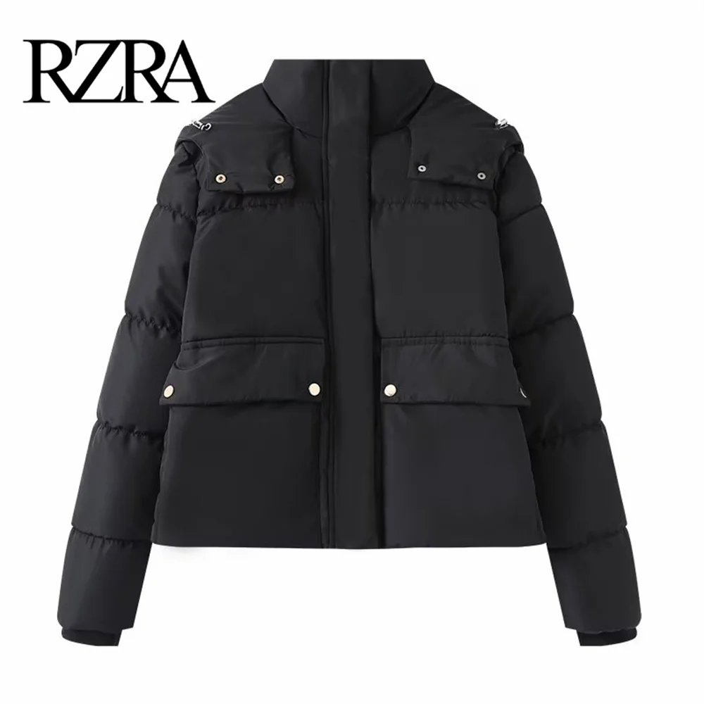 RZRA 2024 hooded loose versatile casual double pocket simple thick warm jacket winter women's clothing