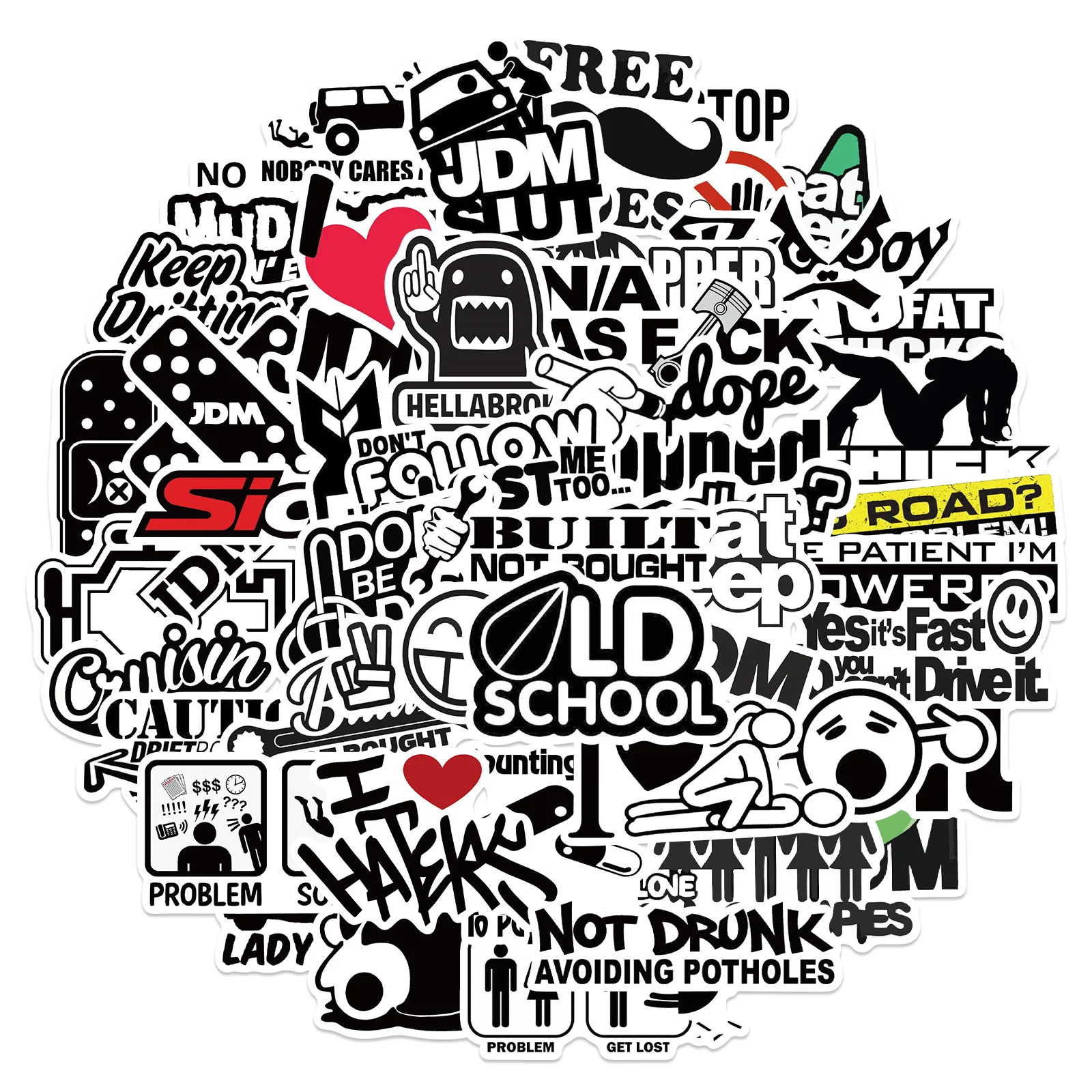 

50 шт. забавные наклейки с логотипом автомобиля JDM, граффити, водонепроницаемые детские наклейки для скейтборда, ноутбука, телефона, шлема, наклейка, игрушка