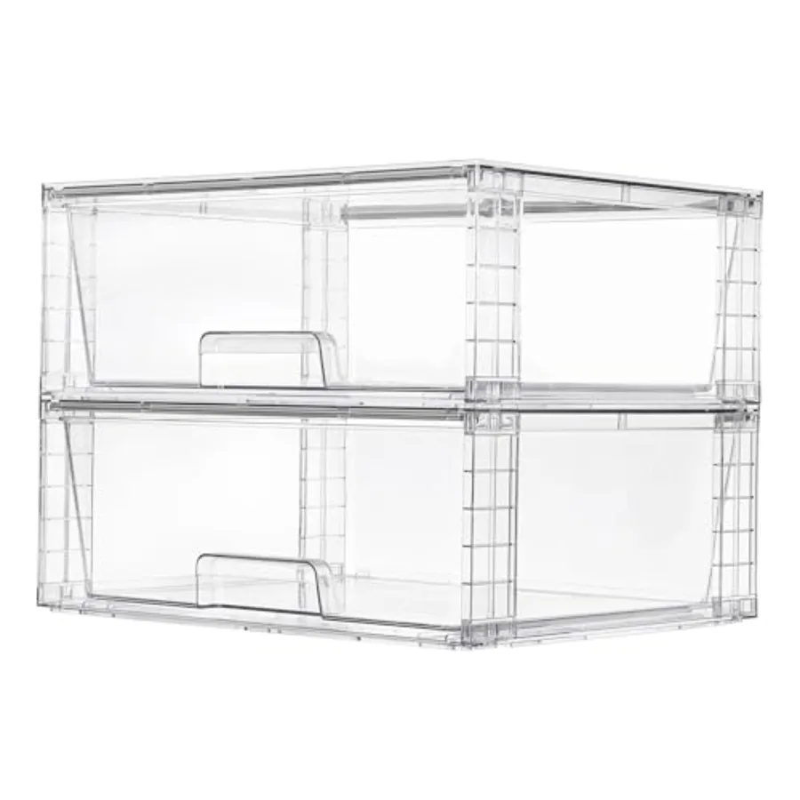 

Pack Large Stackable Storage Drawers, Easily Assemble Clear Acrylic Bathroom Closet Undersink Organizers, Plastic Storage Bins