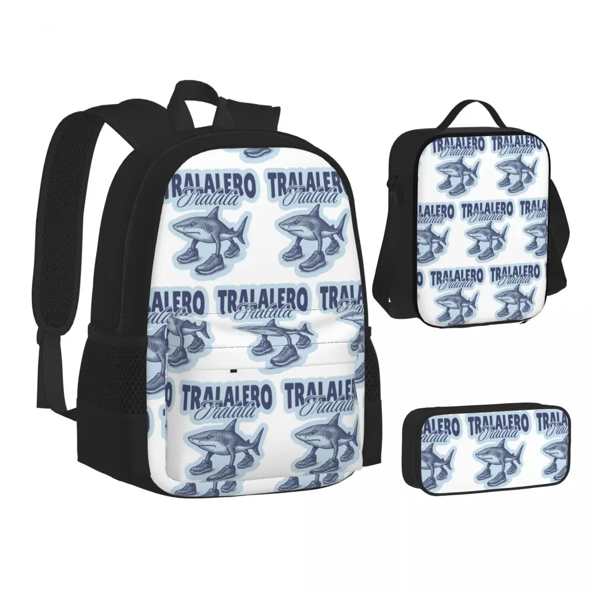

Tralalero Tralala Shark Italian Brainrot Backpacks Bookbag School Bags Kids Rucksack Lunch Bag Pen Bag Three-Piece Set
