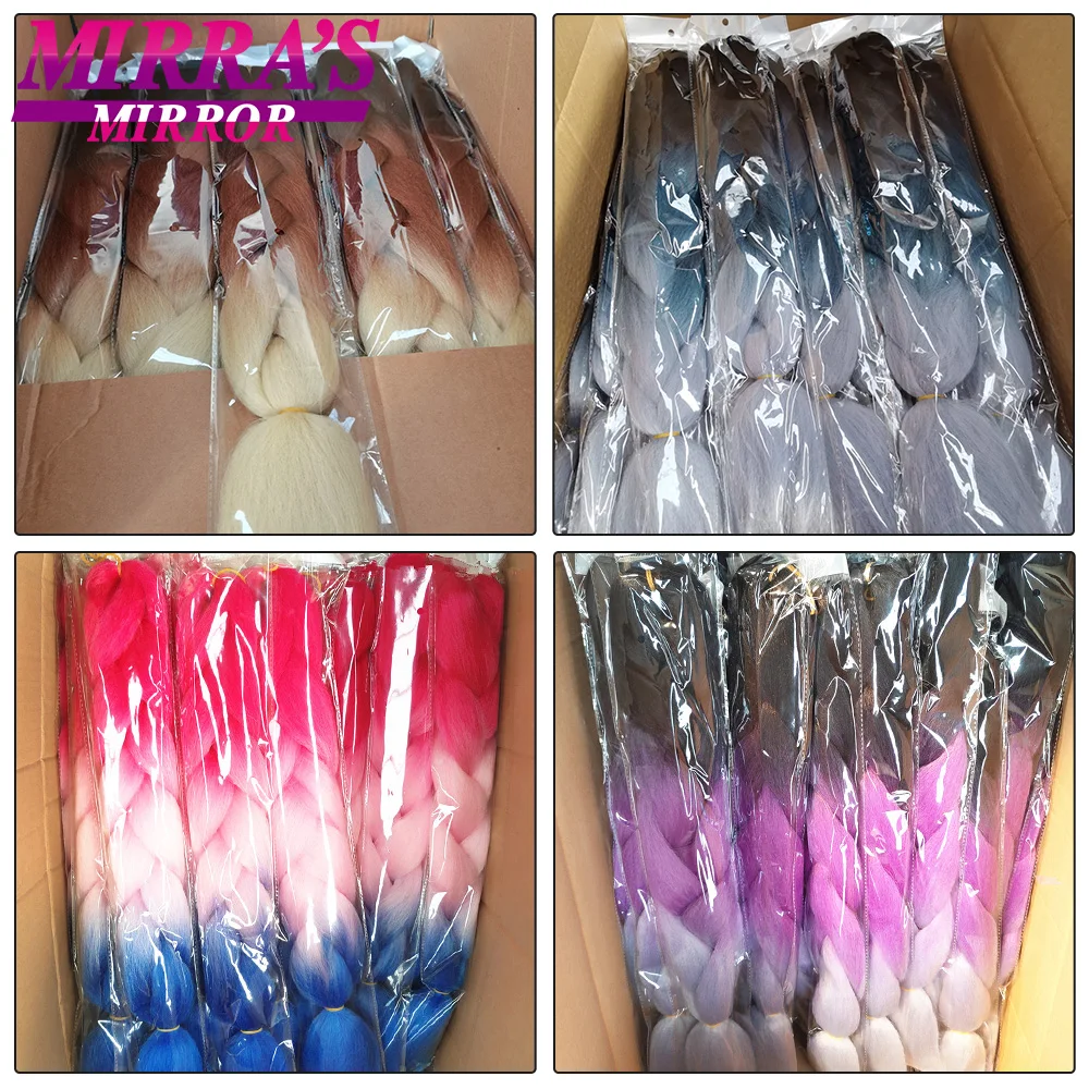 Kinder-Flechthaar, vorgedehnt, Ombre-Jumbo-Zöpfe, synthetisches Flechthaar, Rot, Rosa, Blau, Grau, 61 cm lange Haarverlängerungen für Frauen – Detail 20