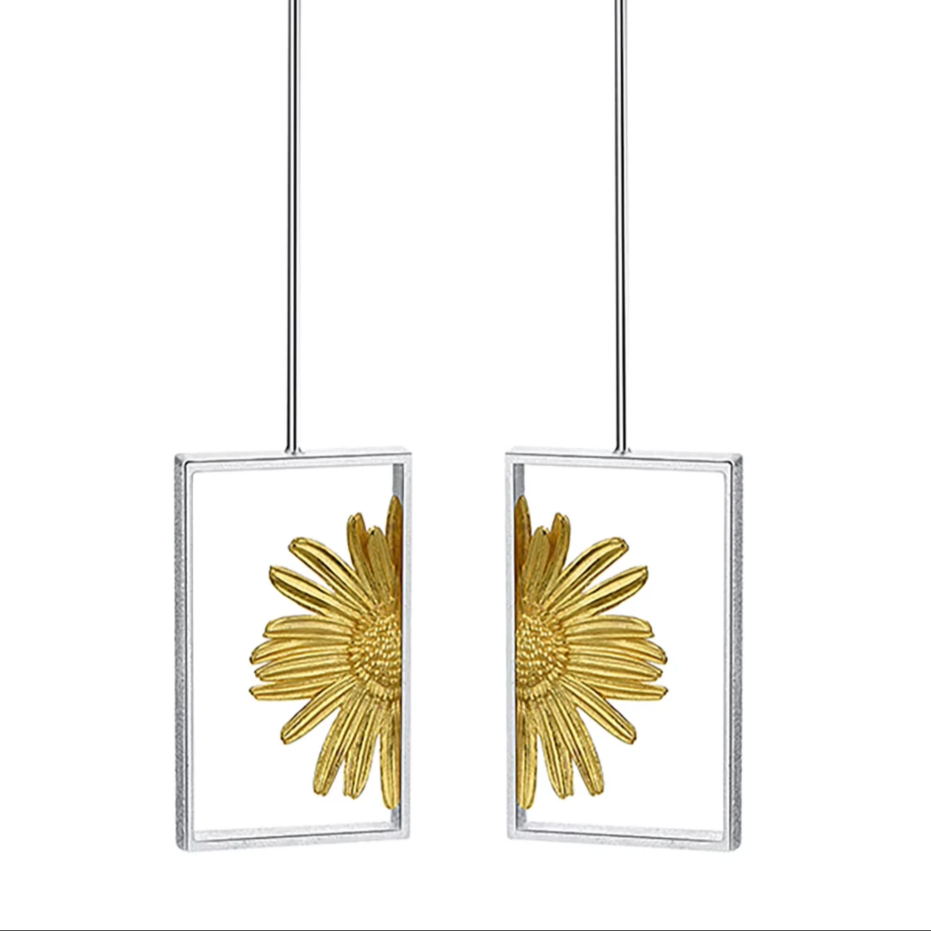 

Lotusfun современные ювелирные изделия из стерлингового серебра 925 пробы, позолоченные ромашки 18 карат, длинные серьги с подсолнухом, женские бутиковые ювелирные изделия