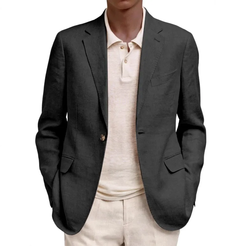 KIDWHXR Blazer Men Four SeasonsTurn Down Collar Single-breasted Male Suit Coat Slim Thin Business Casual Versatile Man Outerwear