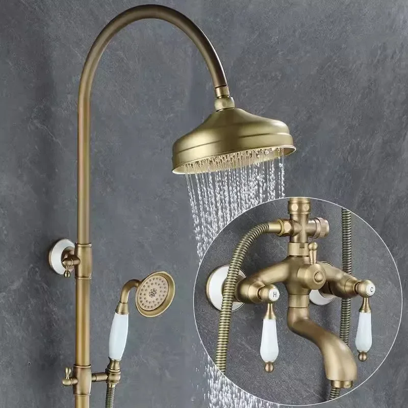 Antique Bathroom Shower Faucet Set Brass Material Bathroom Rainfall Shower Mixer Tap Brass Bath and Shower Faucet Set