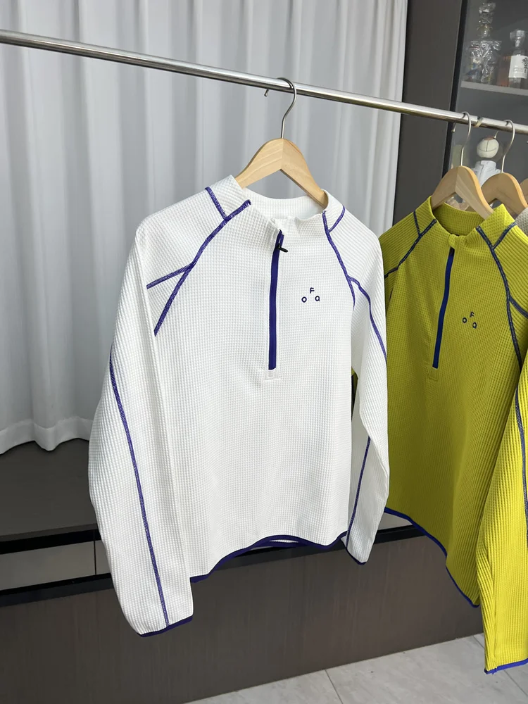 Casual Hoodie Sweatshirt Half Zipper Stand Collar Outdoor Unisex Autumn Wear Breathable Long Sleeve Youth Fashion Plaid Pattern