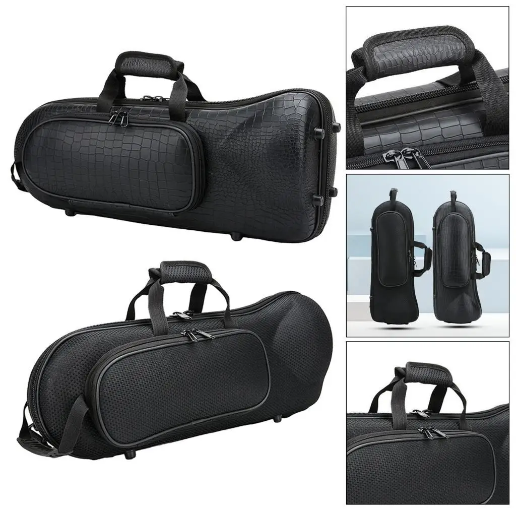 

Water-Resistant Oxford Fabric Trumpet Gig Bag Box Middle Hard Case with Adjustable Shoulder Strap, Black