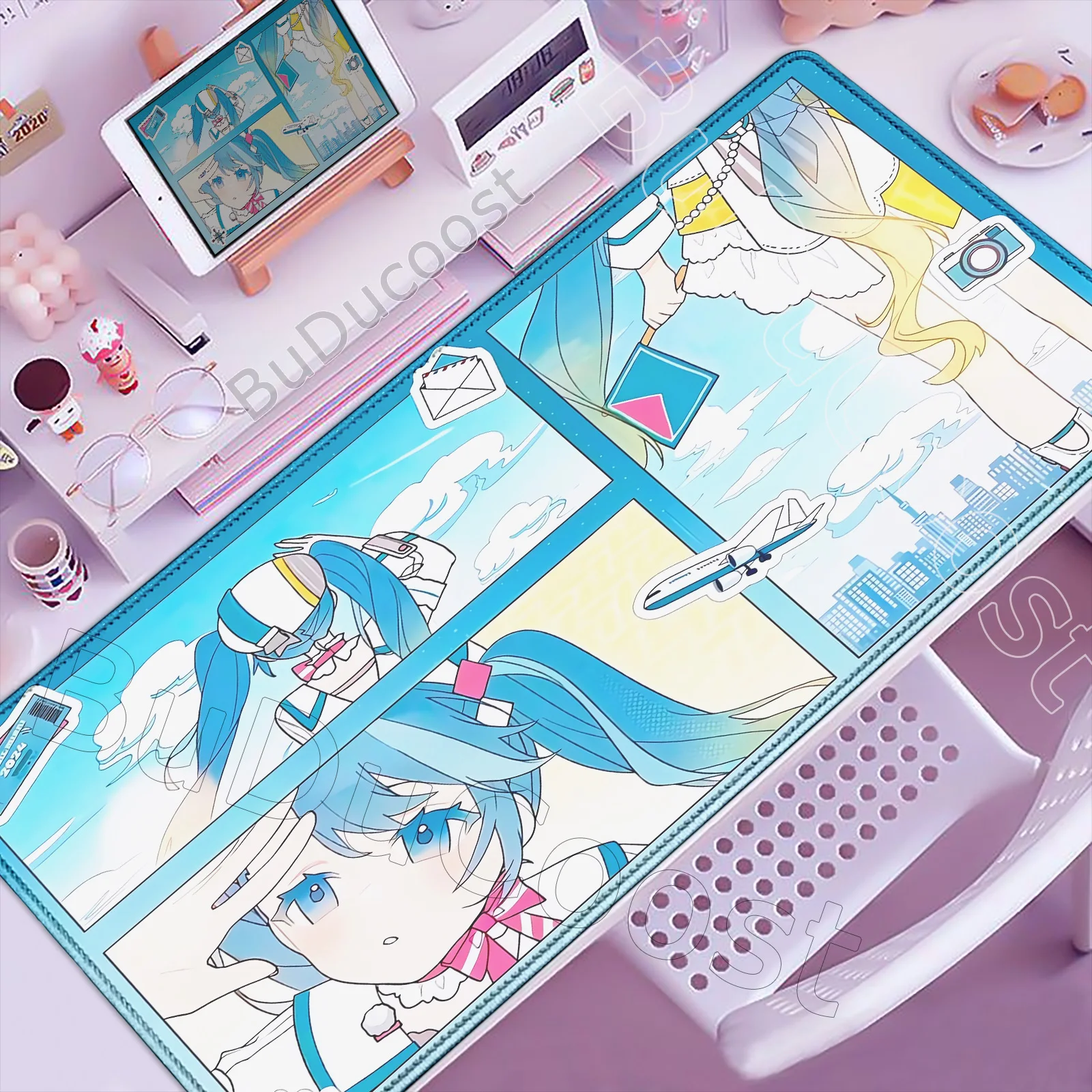 

New Kawaii Blue Anime JK Girl Mouse Pad XXL Non-slip Rubber Cartoon Desk Mat Laptop Gaming Cute Mi Mousepad 900x400 Ku Mice Mats