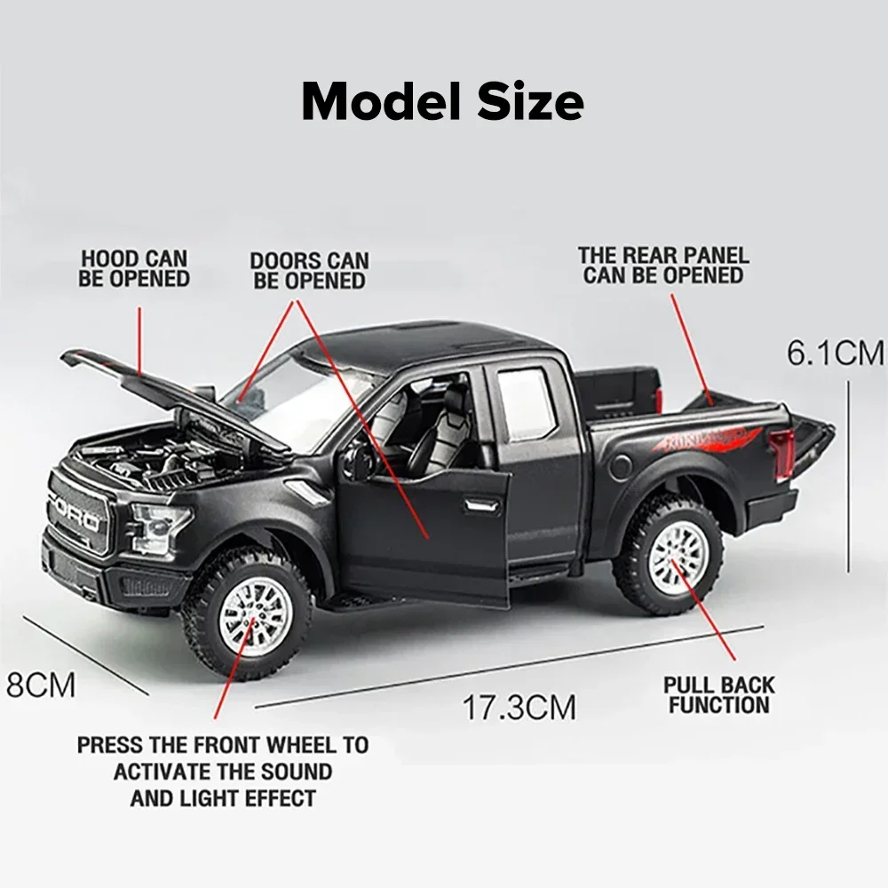 1:32 Ford Raptor F150 Pickup fuoristrada pressofuso in lega di metallo modello di auto Sound Light Pull Back Collection regali giocattolo per bambini