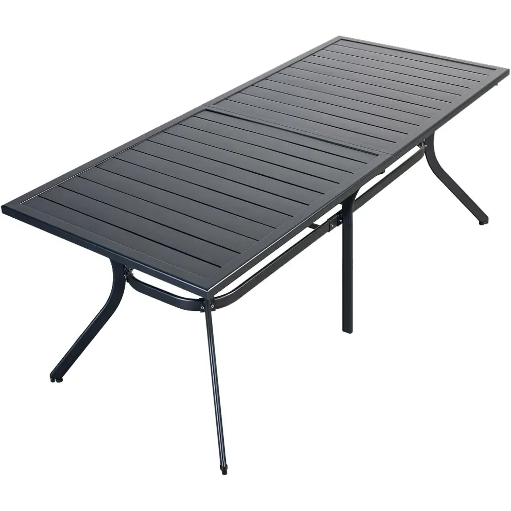 

Patio Table with Height Adjustable Feet and Slatted Tabletop for Garden Porch Deck, 6-8 Person, Large Aluminum Outdoor Table