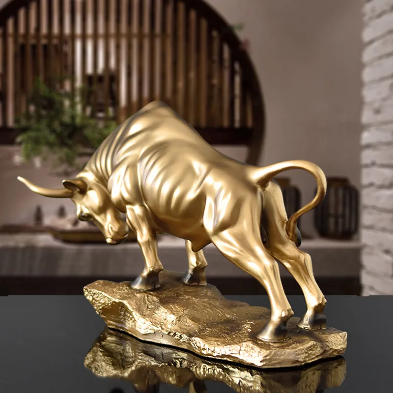 Taurus Resin Handicraft Ornaments Cattle Bull Simulation Animal Sculpture Home Decoration Golden Figurines Accessories