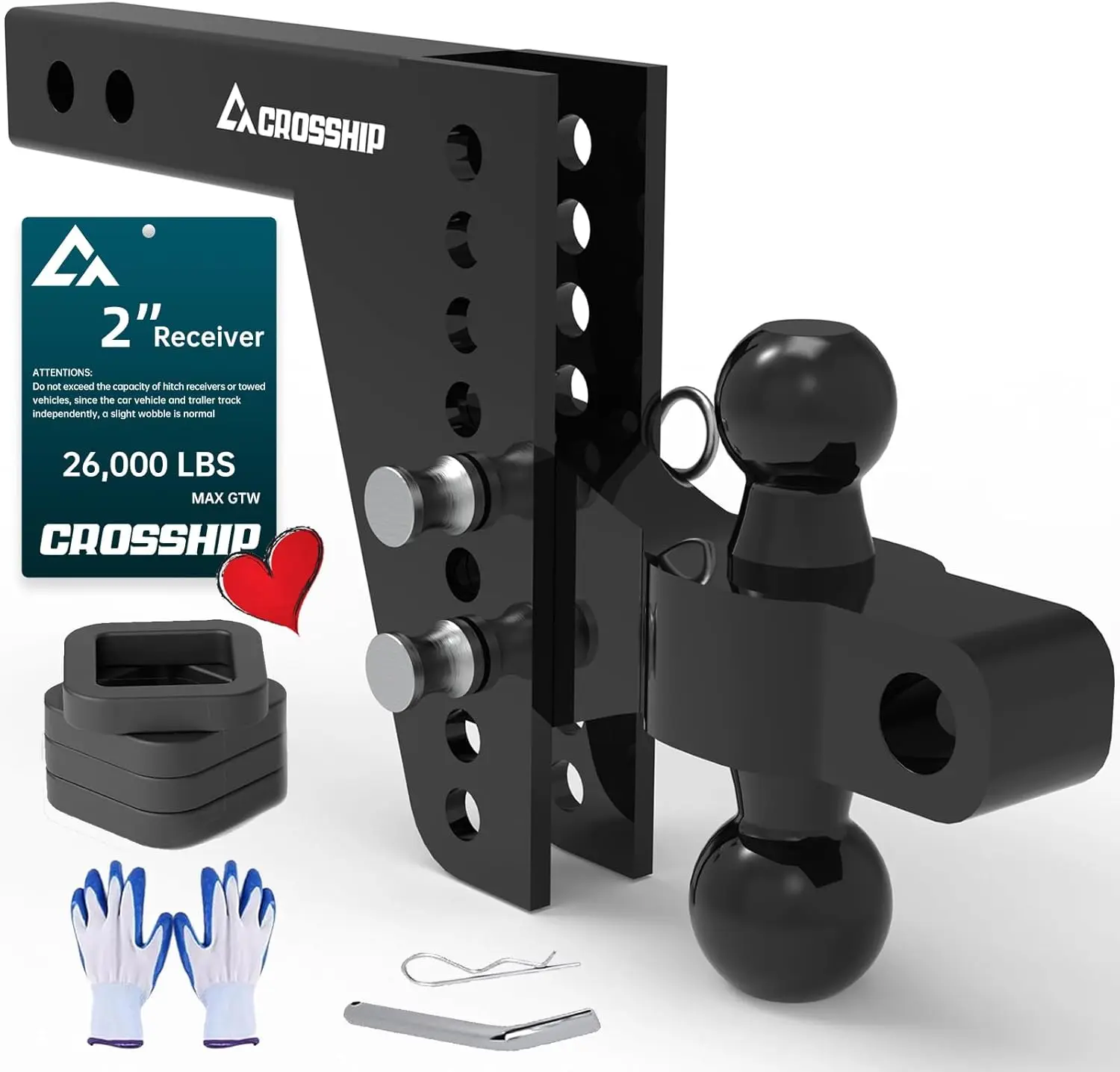 

Регулируемый сцепный сцеп для прицепа с 2-дюймовым приемником, 6-дюймовым падением/подъемом, двумя шариками для тяжелых грузовиков до 26 000 фунтов GTW