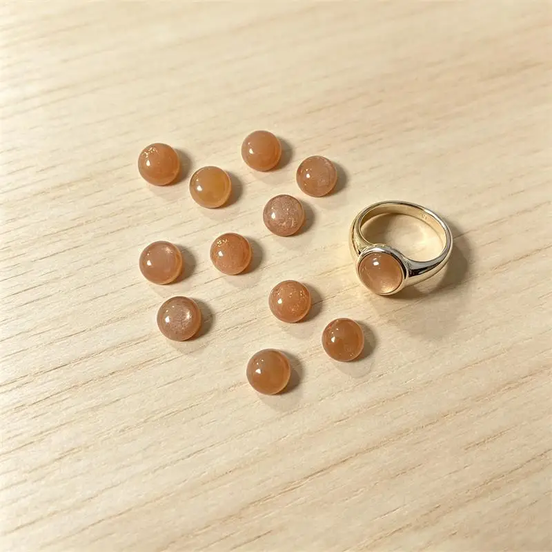 5pcs 2-16mm Sunstone Round Cabochon Beads No Hole Polished Flat Back for Necklace Pendant
