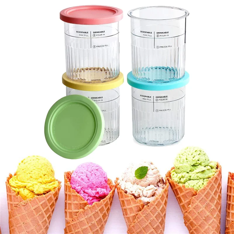 L60A 4PCS Ice Cream Pints and Lids for Ninja Creami NC500 NC501 Ice Cream Storage Containers Food Freezer