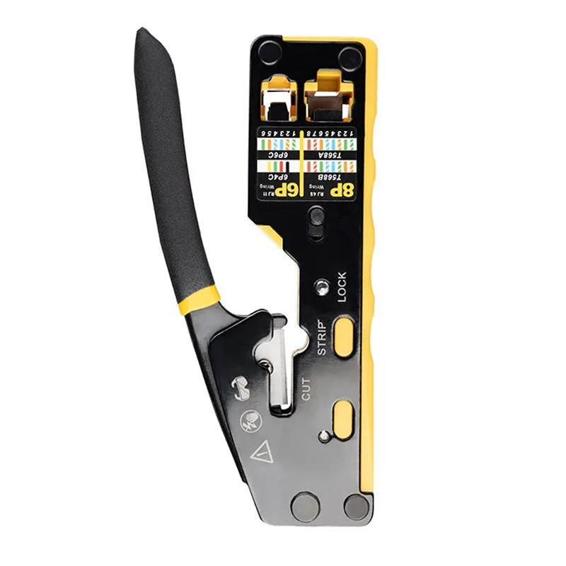 8P 6P Dual-Use Through-Hole RJ45 Crimper, EZ Type LAN Tool for Cat5e Cat6 Pass Through Crystal Connector