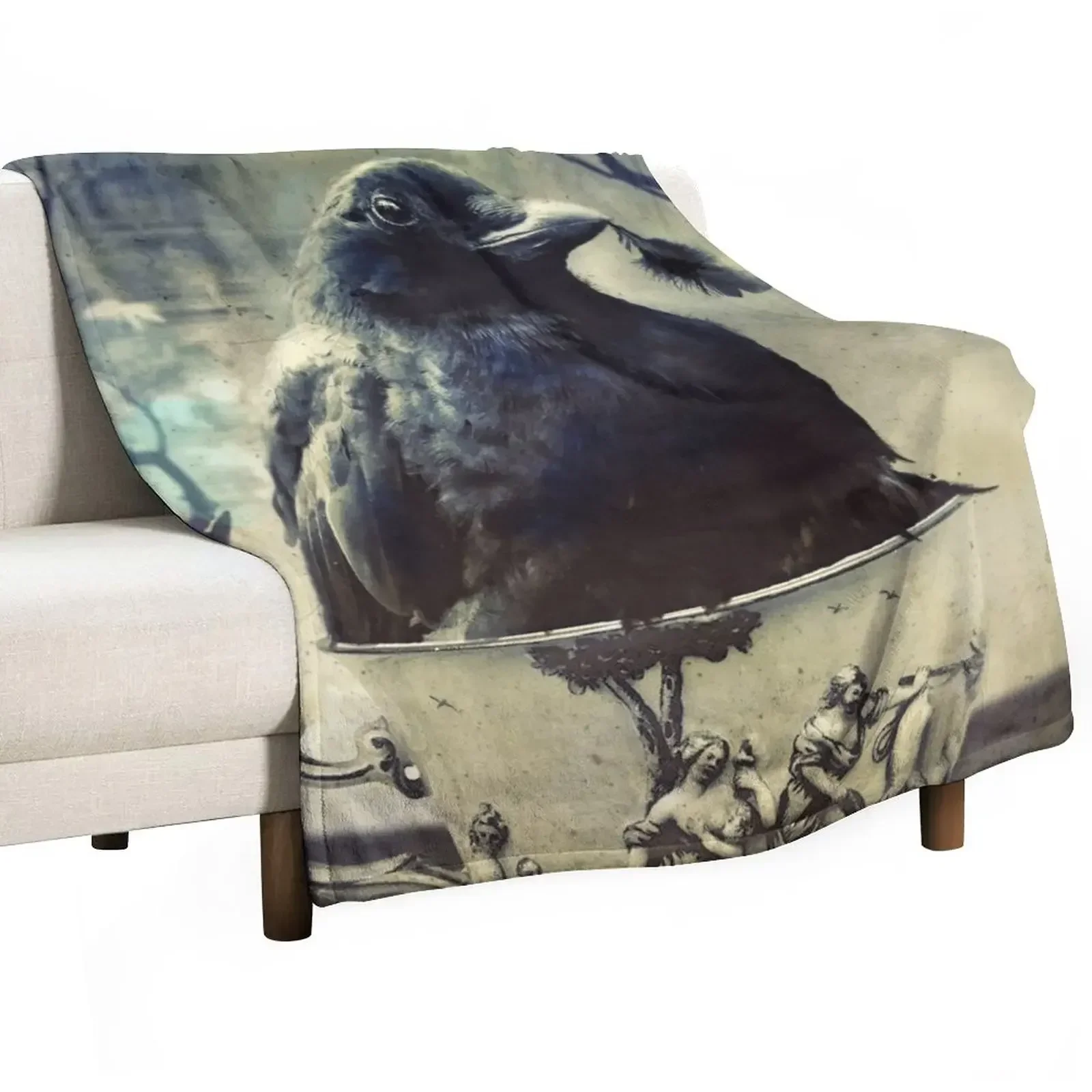 Gifts From Time - Raven in Tea Cup Throw Blanket Decorative Throw Softest Blankets