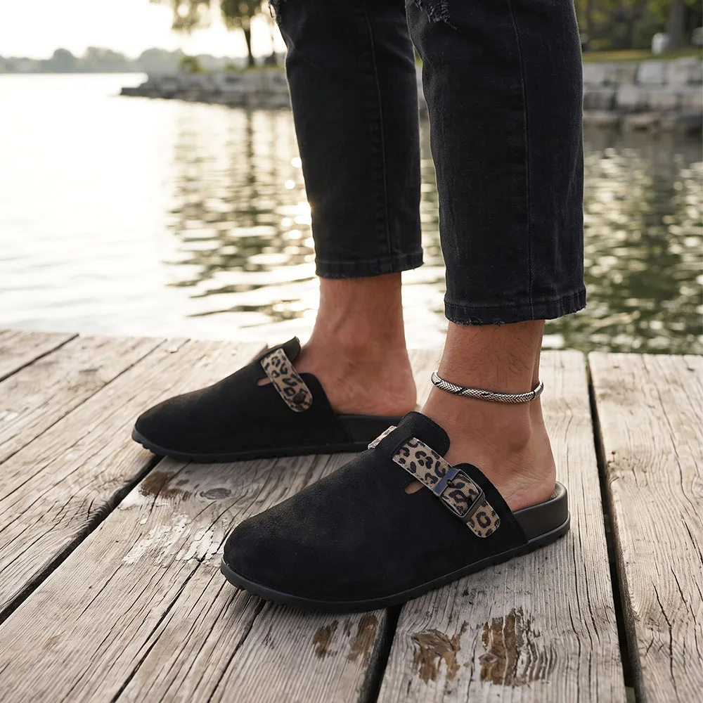 Womens Adjustable Buckle Strap Closed Toe Flat Mules Large Size Slip On Casual Daily Slipper Slides