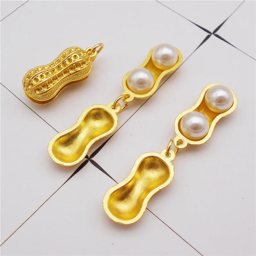 8PCS Alloy Peanut Charms Resin Pearl Openable Gold Color Simulated Food Pendant Necklace Bracelet Jewelry Making DIY Accessory