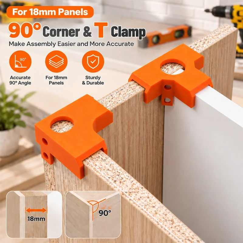 3D Printed T-Type Corner Brace, Thickened 90 Degree Right Angle Bracket, Solid Wood Furniture Reinforcement for 18mm Cabinet, Ea