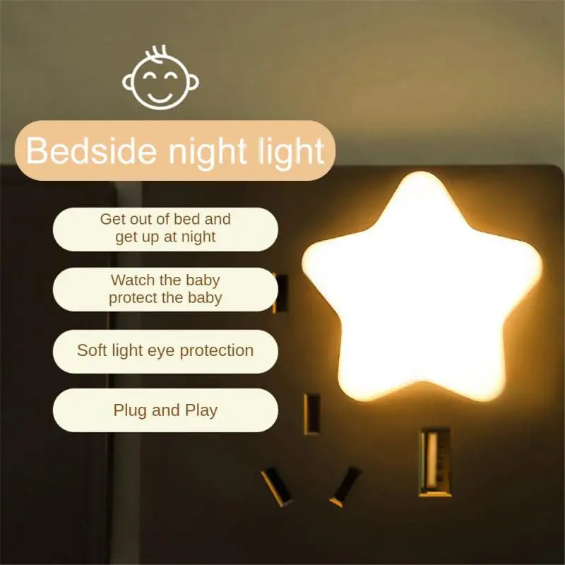 Star Shape USB Plug Lamp LED Night Lights Bedside Wall Lamp Mini Cartoons Sleeping Light Nursery Children's Bedroom Lamp