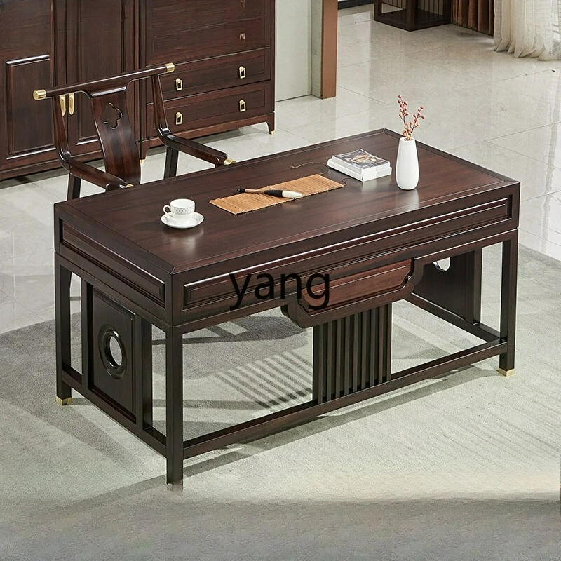 

LTT New Chinese Style Solid Wood Desk Study Room Ebony Wood Office Desk Solid Wood Writing Desk