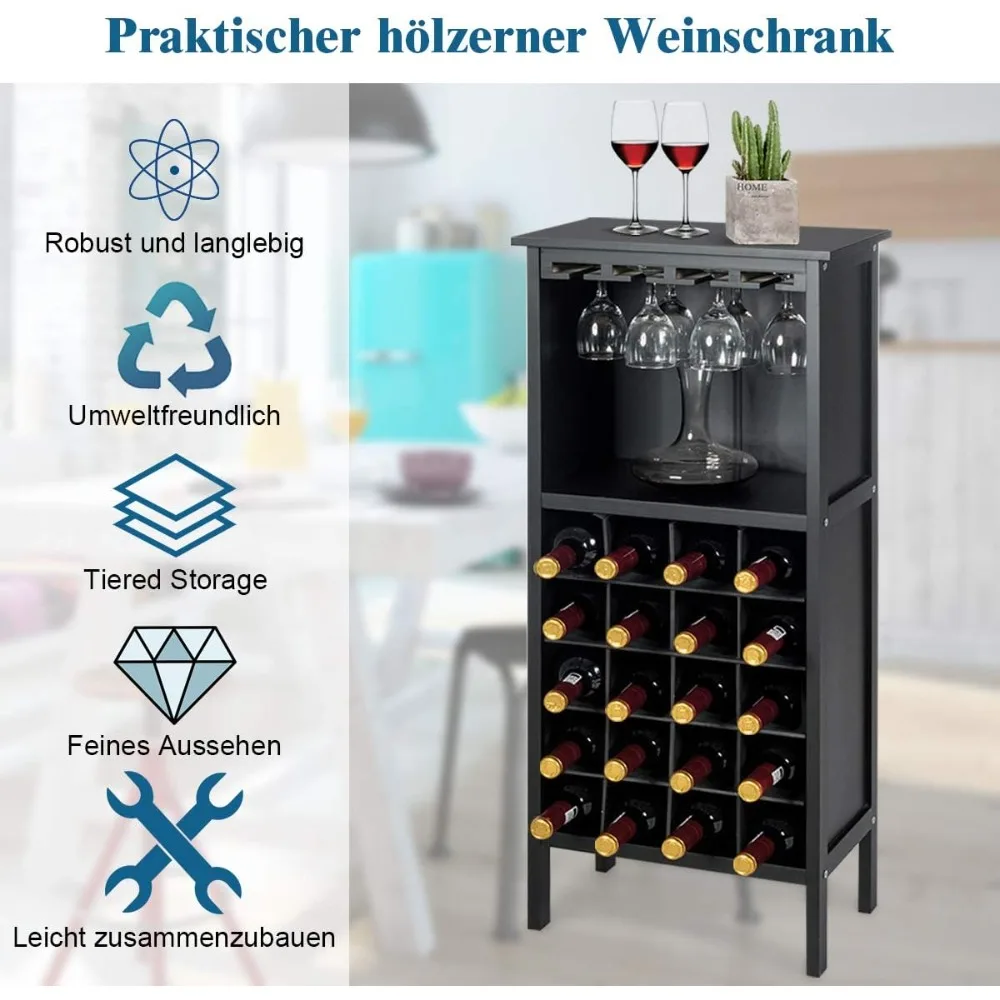 Afbeelding 3: Wijnkast voor 20 bottles, wooden wine rack with glass holder, bottlesrek, bottle stand, wine stand for keuken, bar, 42 x 2