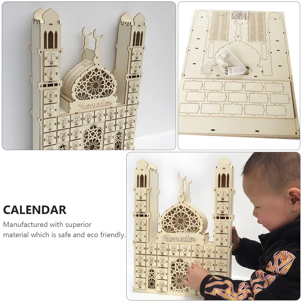 1 pc Wooden Advent Calendar Creative Ramadan Countdown Decorative Desktop Calendar For Holiday Party Home Decoration Khaki