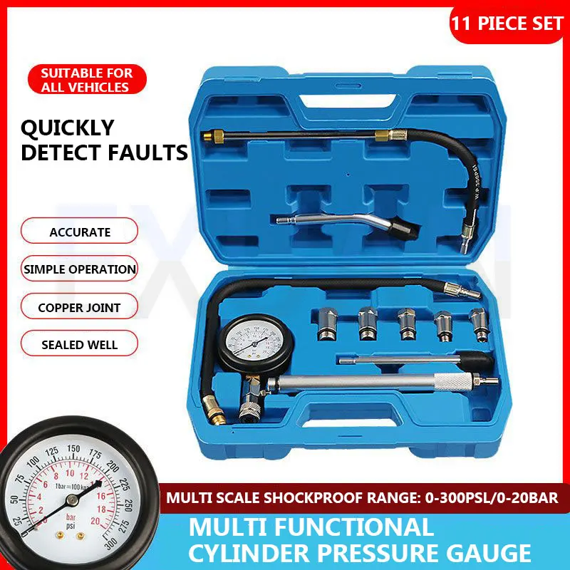 

11PCS All Car Series Cylinder Pressure Gauge Engine Detection Fault Fuel Diesel Engine Detector Car Cylinder Maintenance Tester