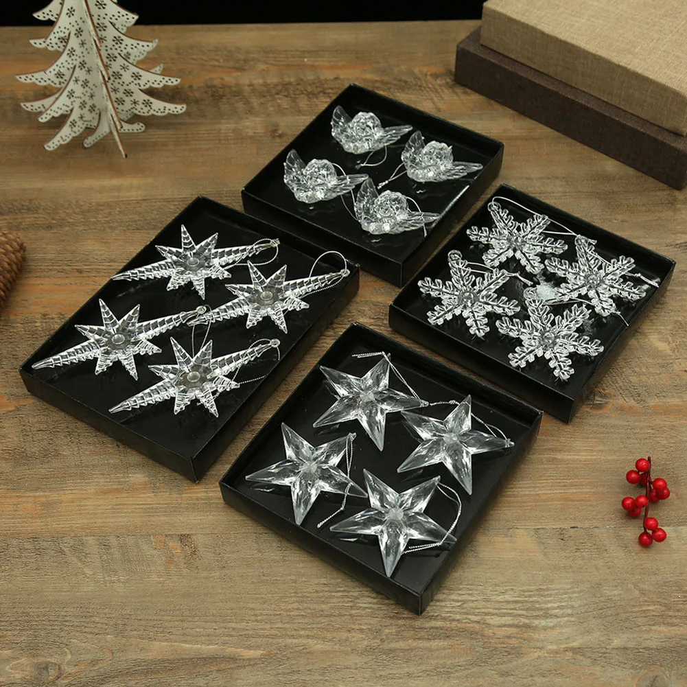 

Christmas Decoration LED Snowflake Pendants Xmas Tree Hanging Ornaments Clear Star Angel Light New Year Party Noel Gifts