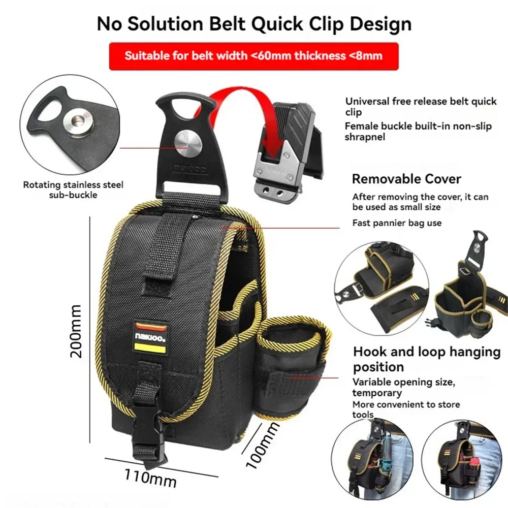 NAKIOO Electric Drill Tool Pouch 1680D Rotatable Quick-hanging Instruments Tool Belt Bag for Electrician Man Gift Tool Organizer